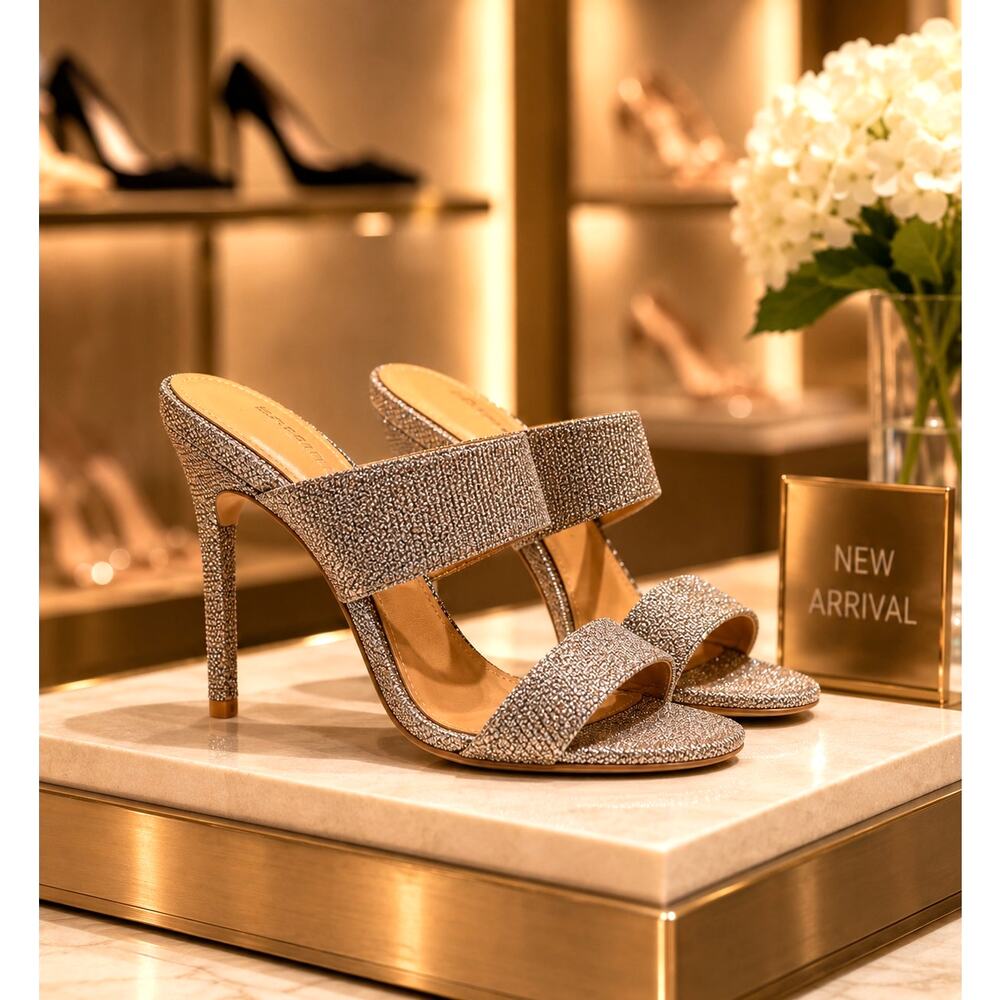 Express Shimmery Slip On Open Toe Pump Bronze/Silver 7